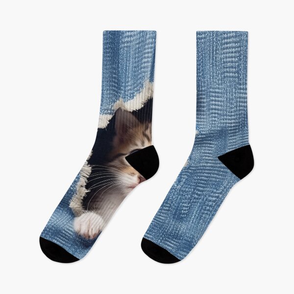 Item preview, Kitten in denim ripped hole in denim jeans 2 designed and sold by Art by Lilia.