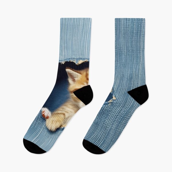 Item preview, Kitten in denim ripped hole in denim jeans 3 designed and sold by Art by Lilia.