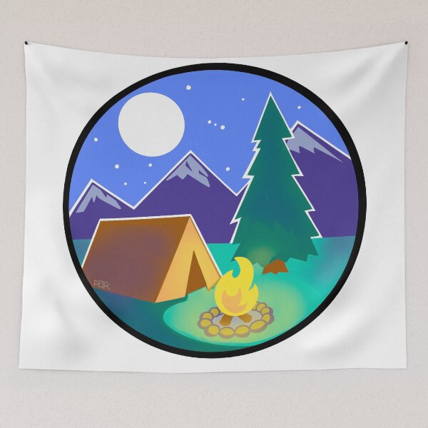 Item preview, Stylized Camping at Night Outdoors (Black Circle) designed and sold by RJKpoyp.
