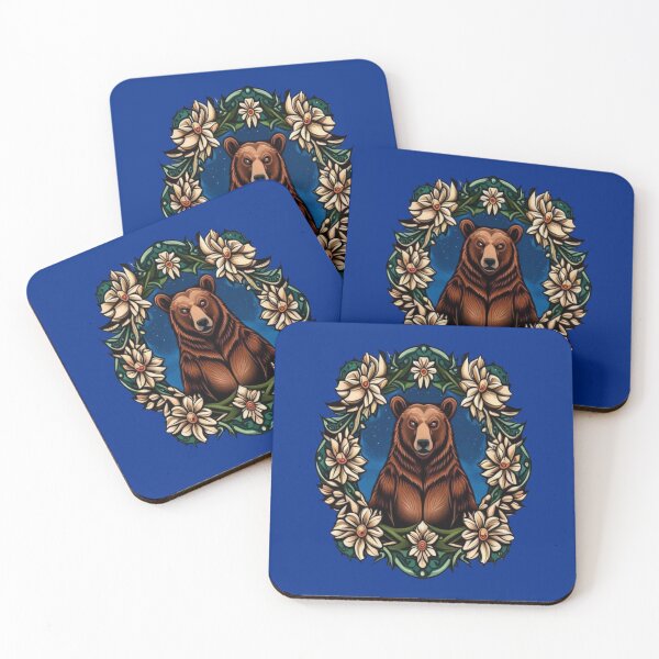Item preview, A Brown Bear Surrounded By Bitterroot Montana State Tattoo Art designed and sold by taiche.