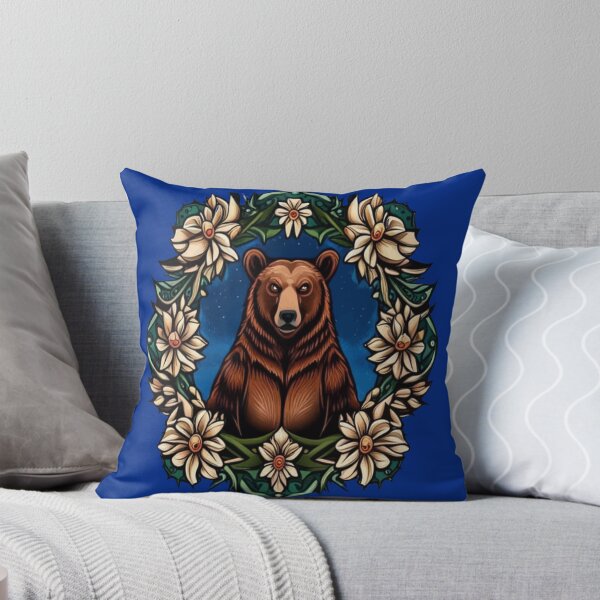 Item preview, A Brown Bear Surrounded By Bitterroot Montana State Tattoo Art designed and sold by taiche.