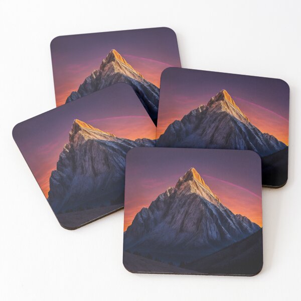Item preview, A Mountainous Silhouette Adorned with the Radiant Glow of Alpenglow, Creating a Striking Contrast Against the Dusky Sky, Ai Generated Art designed and sold by AiGens.