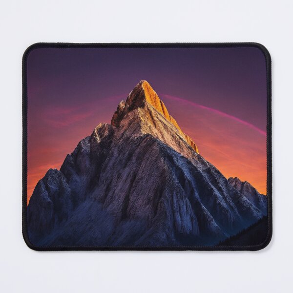 Item preview, A Mountainous Silhouette Adorned with the Radiant Glow of Alpenglow, Creating a Striking Contrast Against the Dusky Sky, Ai Generated Art designed and sold by AiGens.