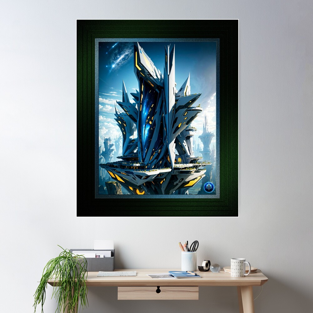 The Imperenius Sky Tower Of Akenor Science Fiction AI Concept Art by Xzendor7 Wall Decor Poster
