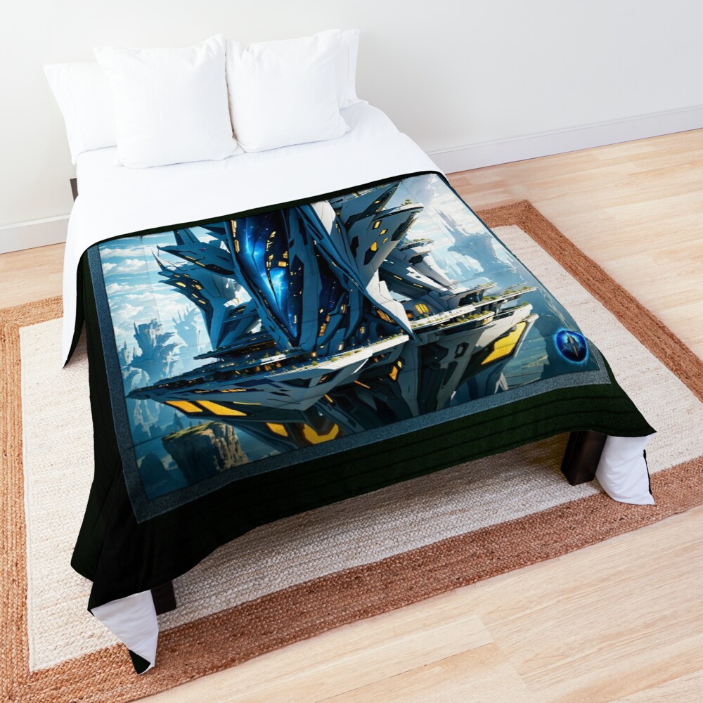The Imperenius Sky Tower Of Akenor Science Fiction AI Concept Art by Xzendor7 Decorative Comforter