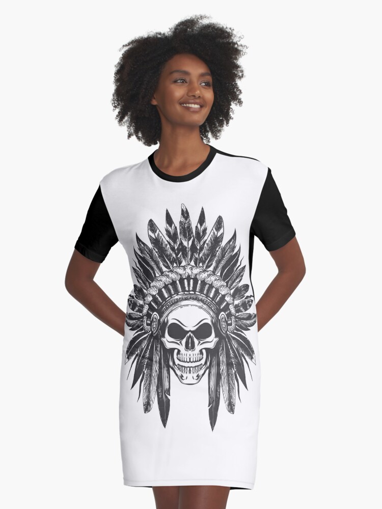 native american Indian Skull Sle Print T Shirt 