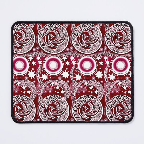 Item preview, Red and white starry night scene linograph folk art designed and sold by Earth Nature Creations.