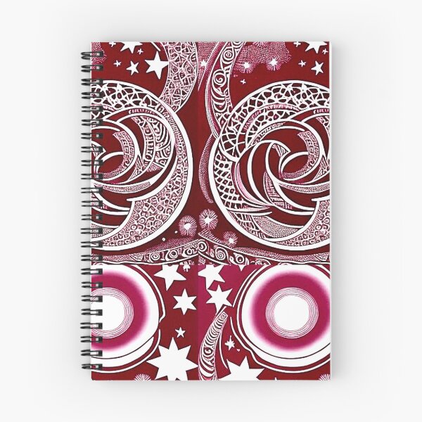 Item preview, Red and white starry night scene linograph folk art designed and sold by Earth Nature Creations.