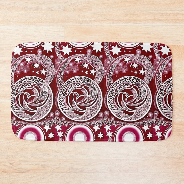 Item preview, Red and white starry night scene linograph folk art designed and sold by Earth Nature Creations.