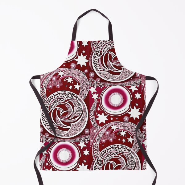 Item preview, Red and white starry night scene linograph folk art designed and sold by Earth Nature Creations.