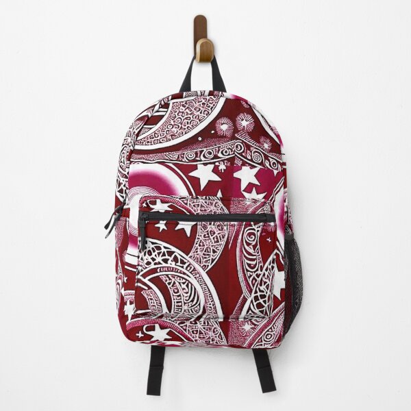 Item preview, Red and white starry night scene linograph folk art designed and sold by Earth Nature Creations.