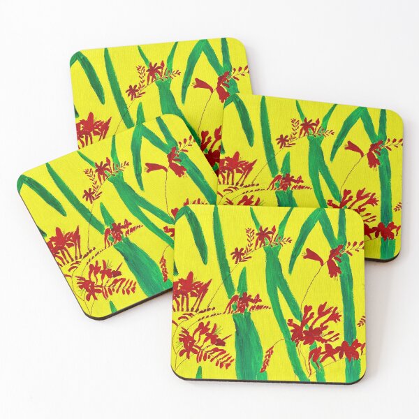 Aperçu de l'œuvre Fleurs de Crocosmia rouge sur jaune créée et vendue par Ruth Breen Artwork .
