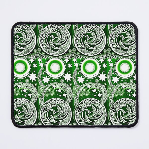 Item preview, Green and white starry night scene linograph folk art designed and sold by Earth Nature Creations.