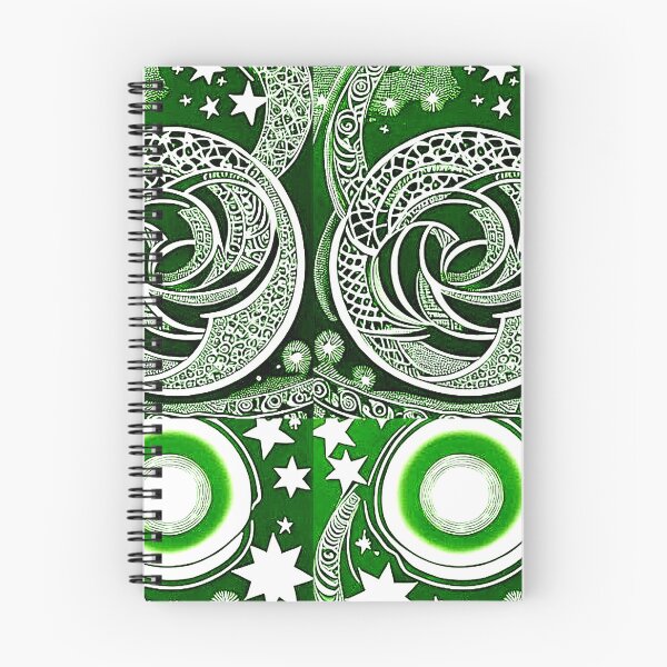 Item preview, Green and white starry night scene linograph folk art designed and sold by Earth Nature Creations.