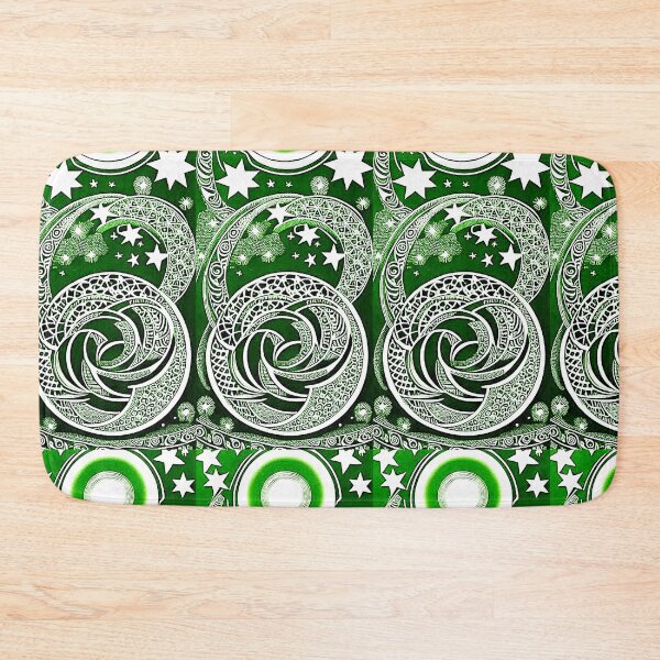 Item preview, Green and white starry night scene linograph folk art designed and sold by Earth Nature Creations.