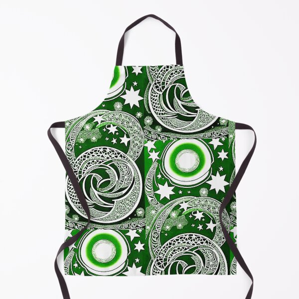 Item preview, Green and white starry night scene linograph folk art designed and sold by Earth Nature Creations.