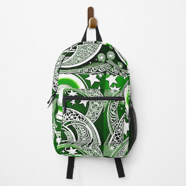 Item preview, Green and white starry night scene linograph folk art designed and sold by Earth Nature Creations.
