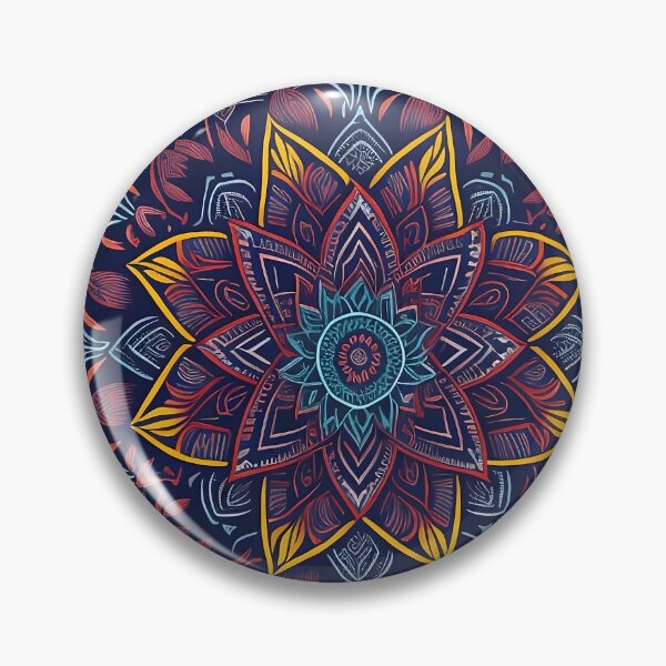 Item preview, Floral mandala of blue, red and yellow colors designed and sold by DreamscapePixel.