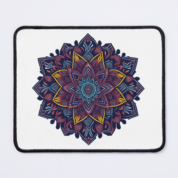Item preview, Floral mandala of blue, red and yellow colors designed and sold by DreamscapePixel.