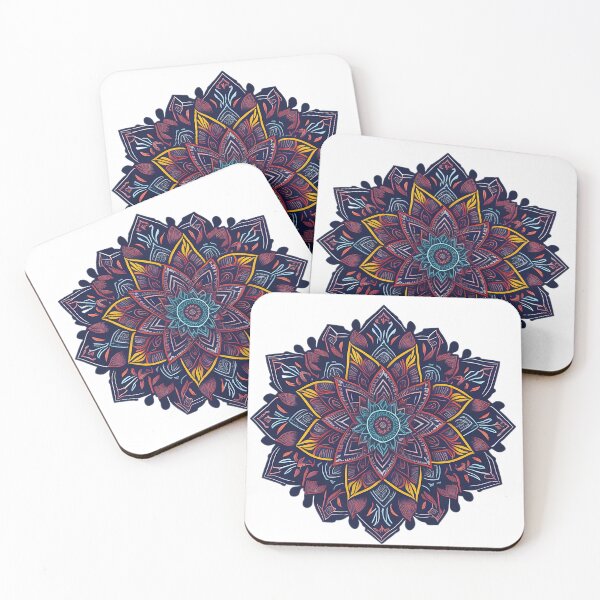 Item preview, Floral mandala of blue, red and yellow colors designed and sold by DreamscapePixel.