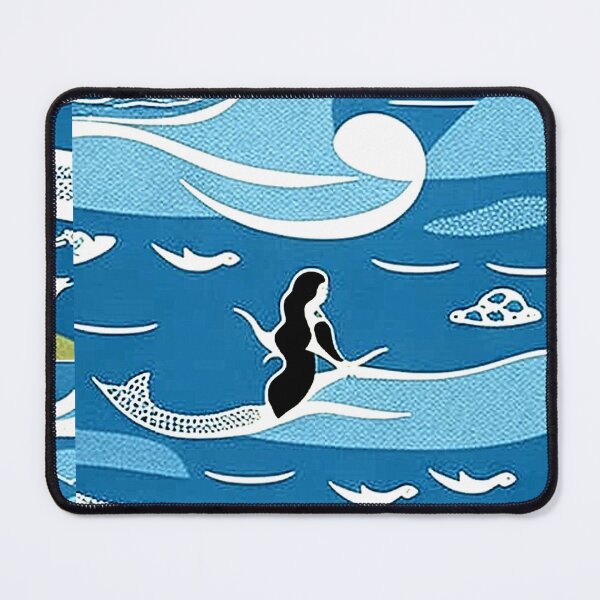 Item preview, Mermaid on the beach linograph folk art designed and sold by Earth Nature Creations.