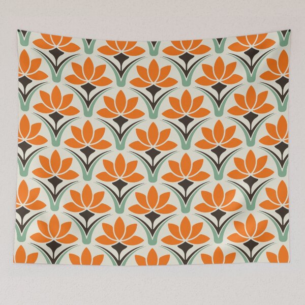 Item preview, KF 0067 D - Retro Vintage Flower Minimalist 70s Modern Geometric Floral Pattern designed and sold by KhakiFinch.