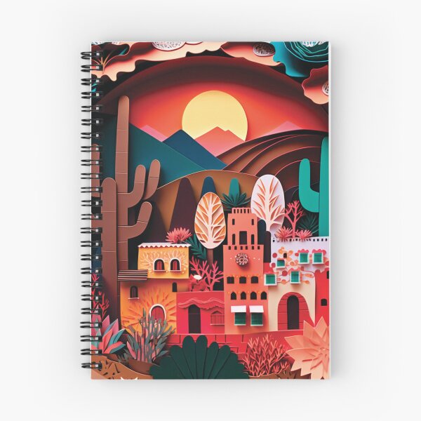 Item preview, beautiful landscape with cactus and mexican town, paper cut style designed and sold by artpapercuts.