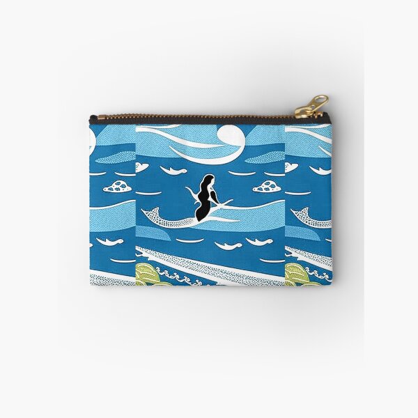 Item preview, Mermaid on the beach linograph folk art designed and sold by Earth Nature Creations.