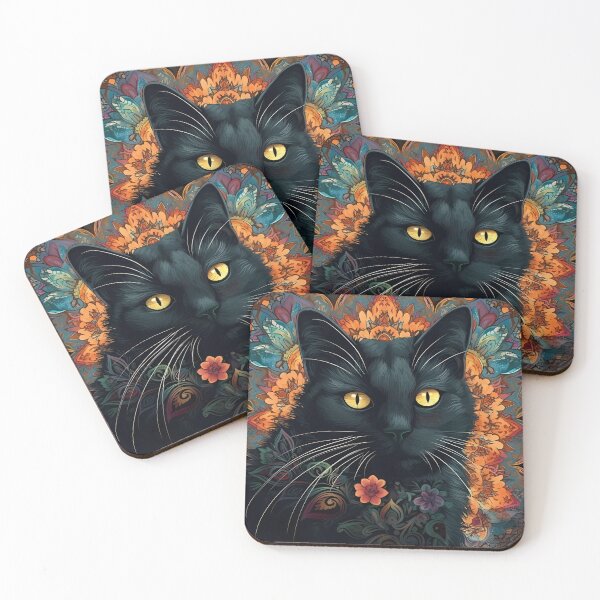 Item preview, Black cat decorated with flowers designed and sold by VeronicArt85.