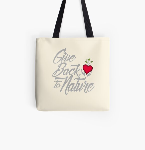 Give Back To Nature Slogan - Black Background - Small Logo All Over Print Tote Bag