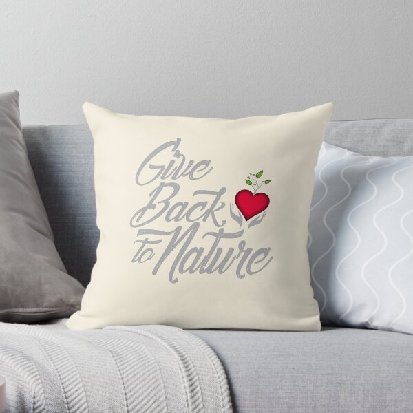 Give Back To Nature Slogan - Black Background - Small Logo Throw Pillow