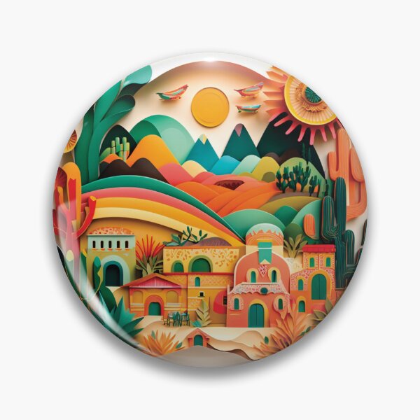 Item preview, colorful mexican landscape with very nice houses, paper cut style designed and sold by artpapercuts.