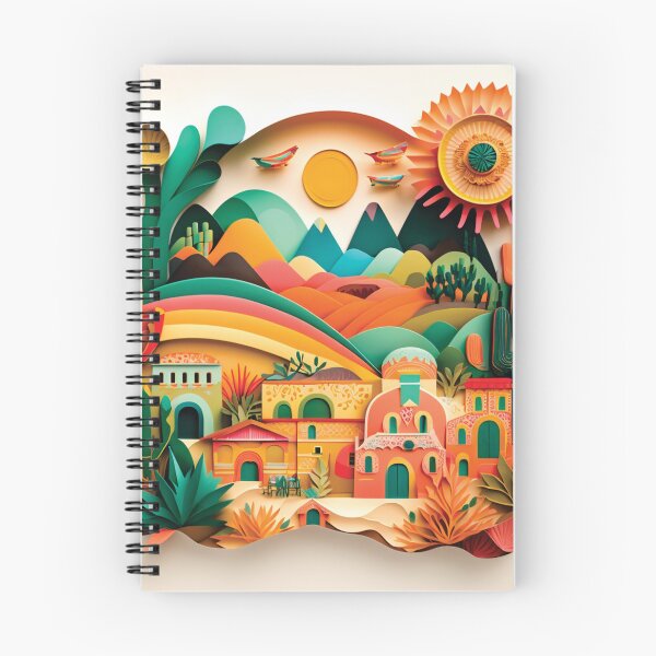 Item preview, colorful mexican landscape with very nice houses, paper cut style designed and sold by artpapercuts.