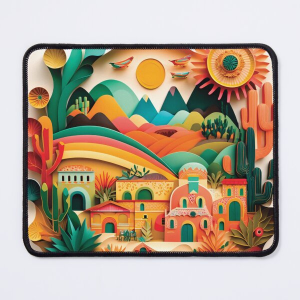 Item preview, colorful mexican landscape with very nice houses, paper cut style designed and sold by artpapercuts.