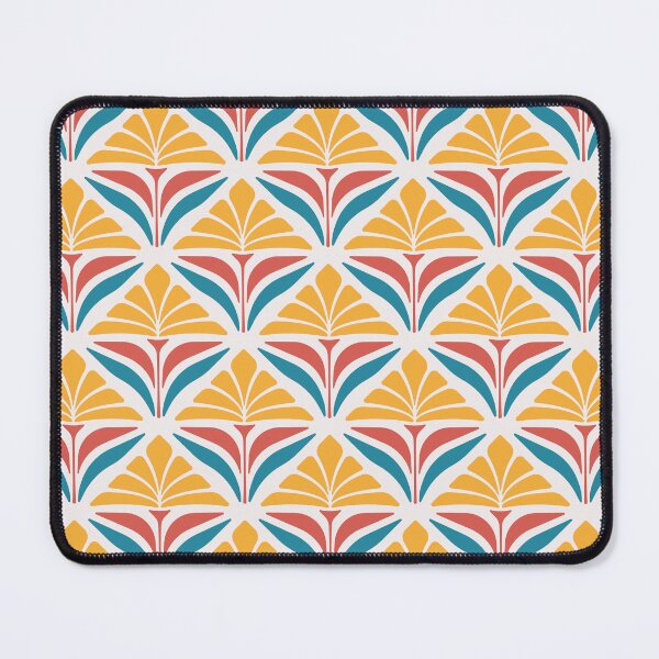 Item preview, KF 0069 H - Retro Vintage Flower Minimalist 70s Modern Geometric Floral Pattern in Yellow Red and Green designed and sold by KhakiFinch.