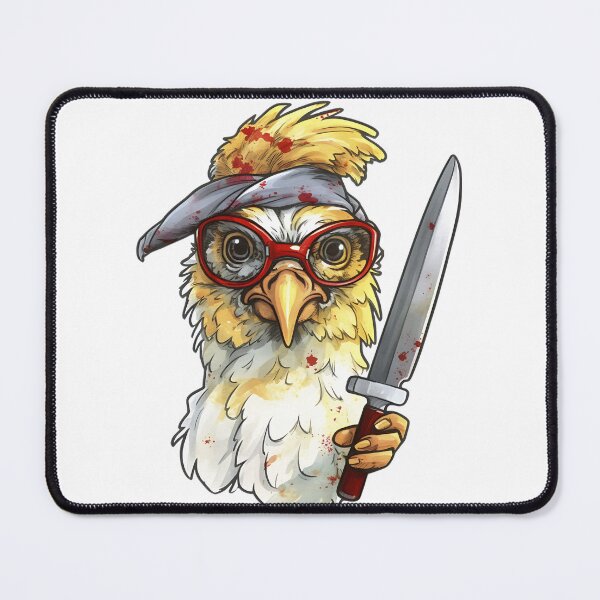 Item preview,  Comic chicken chick with a knife. Meme chicken designed and sold by Anastasiia Yurevych.