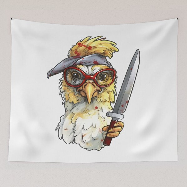 Item preview,  Comic chicken chick with a knife. Meme chicken designed and sold by Anastasiia Yurevych.