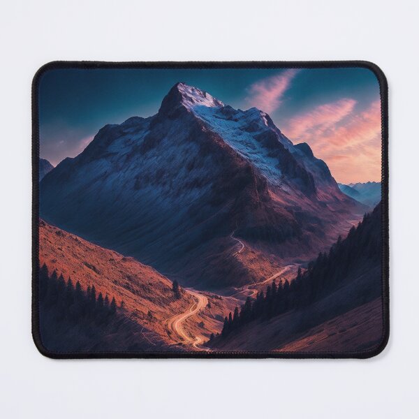 Item preview, A Panoramic View of a Mountain Road as It Winds Its Way Up the Steep Slopes, Offering a Unique Perspective of the Surrounding Peaks and Valleys, Ai Generated Art designed and sold by AiGens.