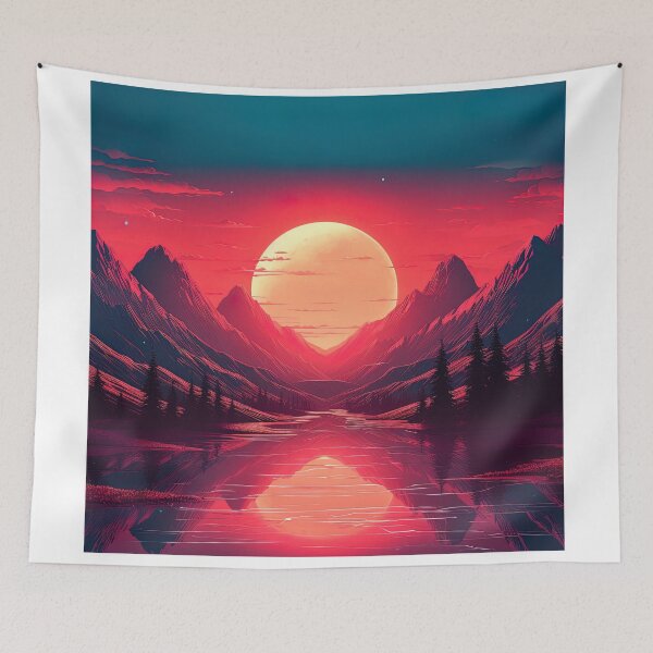 Item preview, A synthwave style sunset above the mountain in france designed and sold by artyficial-.