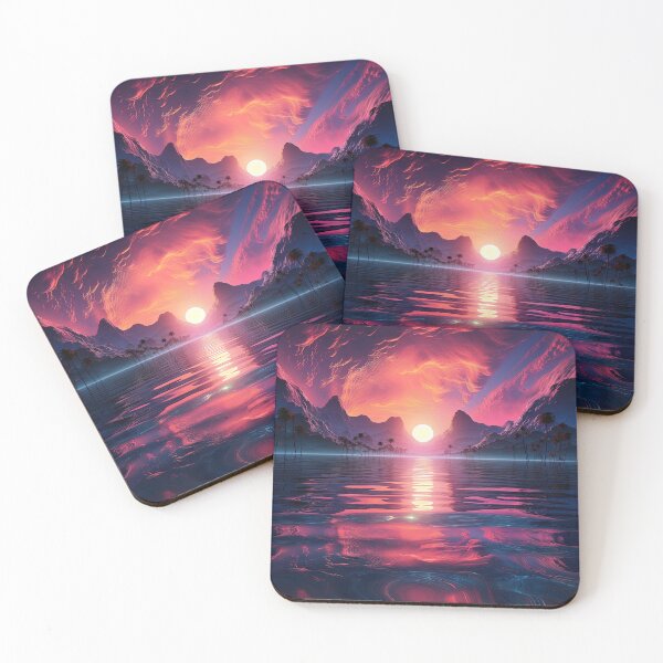 Item preview, A synthwave style sunset above the reflecting lake designed and sold by artyficial-.