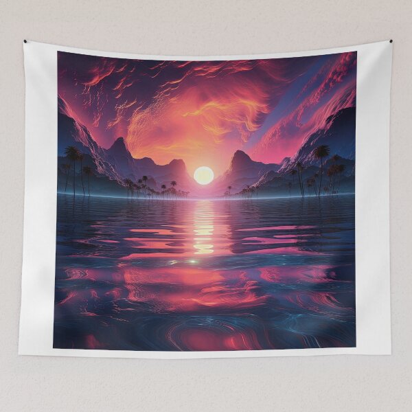 Item preview, A synthwave style sunset above the reflecting lake designed and sold by artyficial-.