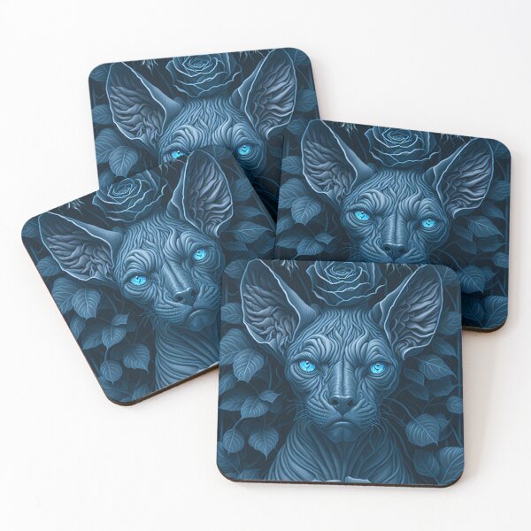 Item preview, Un sphinx gris avec des yeux bleus entouré de roses classiques designed and sold by ViralVibeLab.