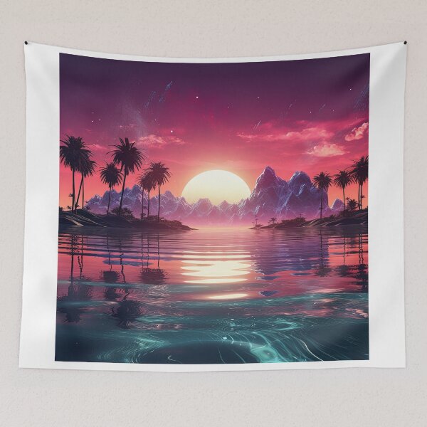 Item preview, A synthwave style sunset above the reflecting water designed and sold by artyficial-.