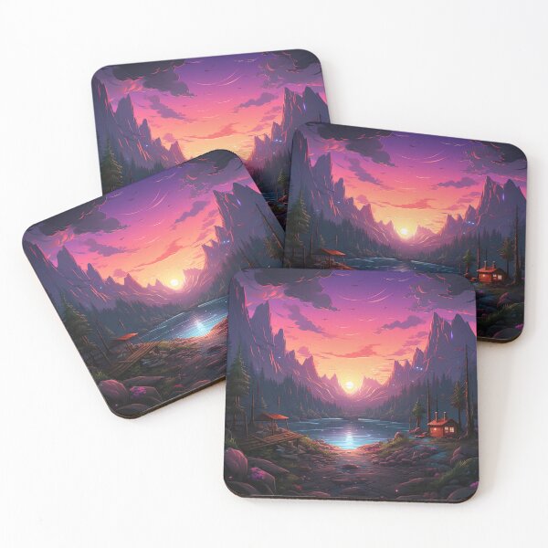 Item preview, sunset over cabines in the wood designed and sold by artyficial-.