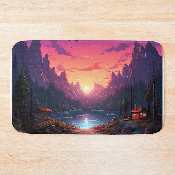 Item preview, sunset over cabines in the wood designed and sold by artyficial-.