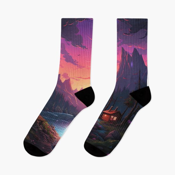 Item preview, sunset over cabines in the wood designed and sold by artyficial-.