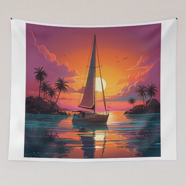 Item preview, synthwave Set sail at sunset ship designed and sold by artyficial-.
