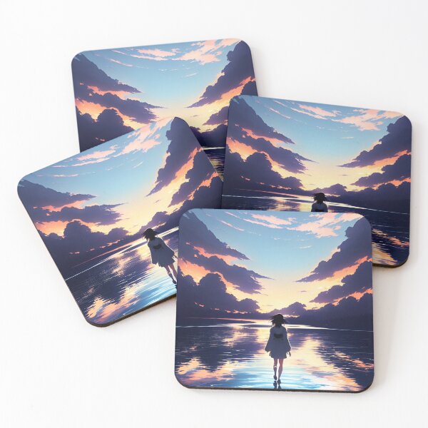 Item preview, Anime Girl Walking on Water, Ripples, Backdrop of Dawn designed and sold by ViralVibeLab.