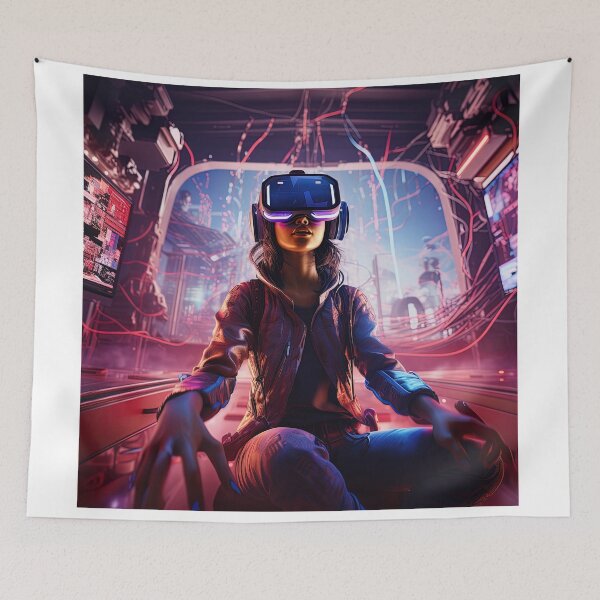 Item preview, synthwave virtual reality girl experiencing new life designed and sold by artyficial-.