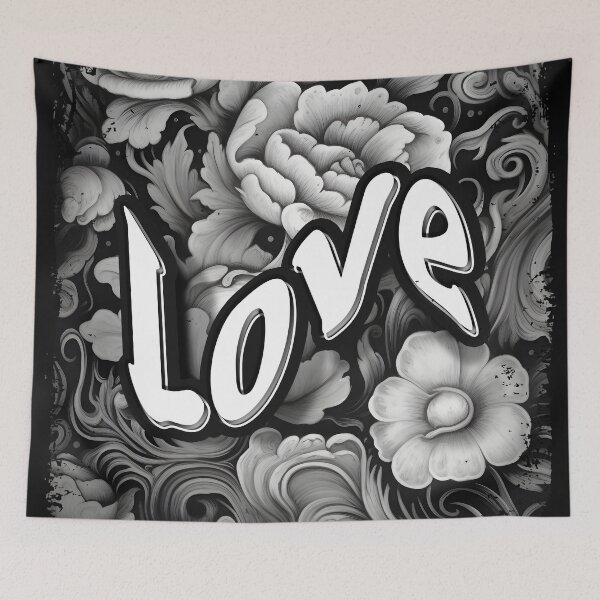 Item preview, Floral LOVE in black and white designed and sold by Nange and Gabe.